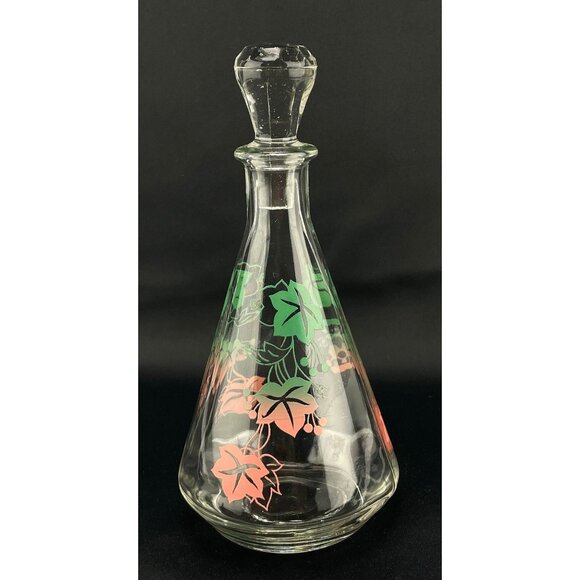 Vintage 60s glass decanter, MCM small bottle, glass stopper, vines pattern, - Picture 8 of 10